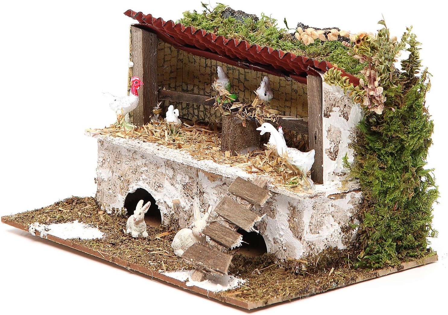 Holyart Stable for nativities with hens and Rabbits Measuring 12x20x14cm