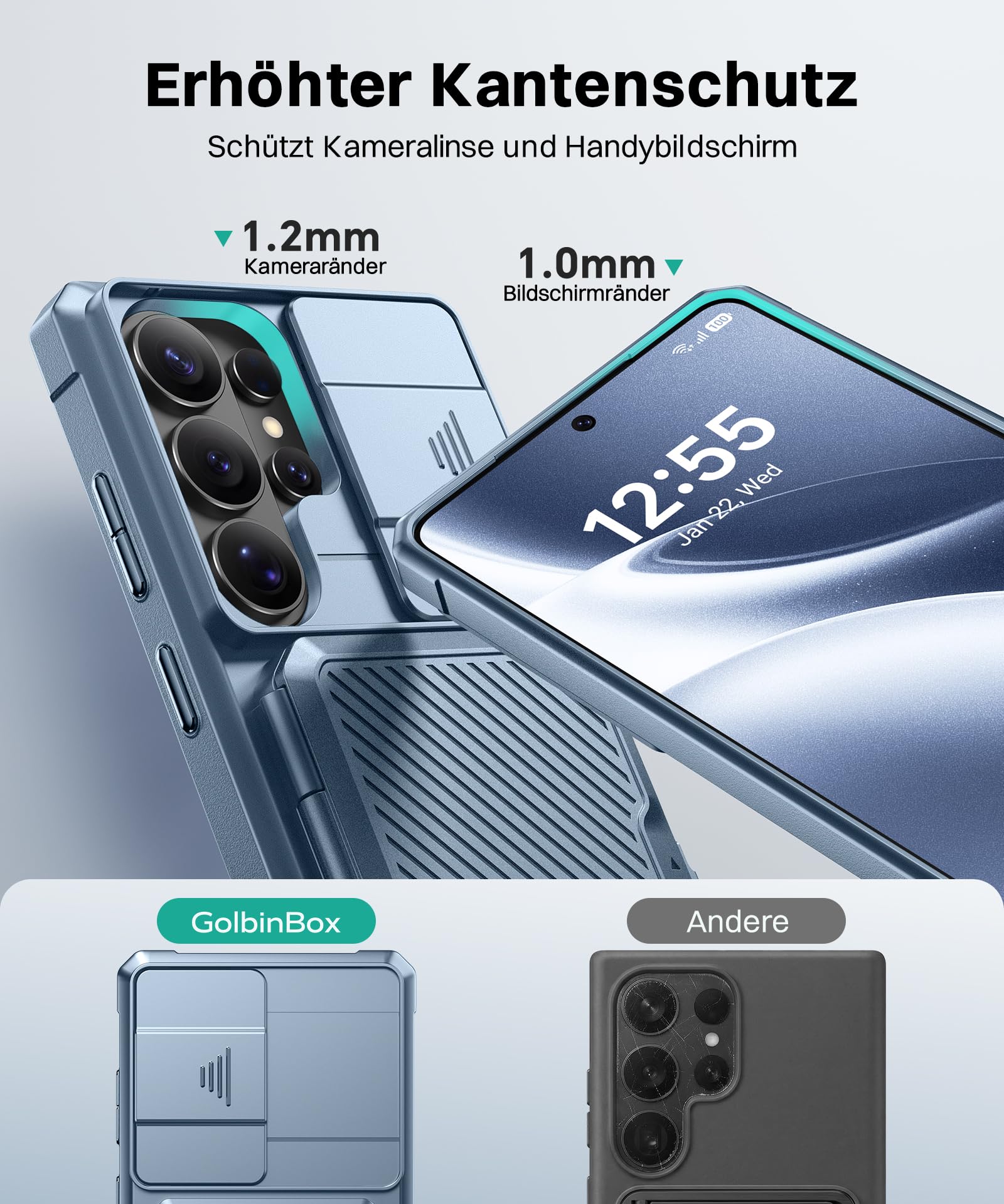 für Samsung Galaxy S26 Ultra Hülle mit Kartenhalter & Kameraabdeckung, integriertem Sicherheitsschloss und RFID-Schutz,[fasst 4–5 Karten oder Bargeld]Galaxy S26 Ultra Wallet-Hülle 6,9'', Libellen-Blau