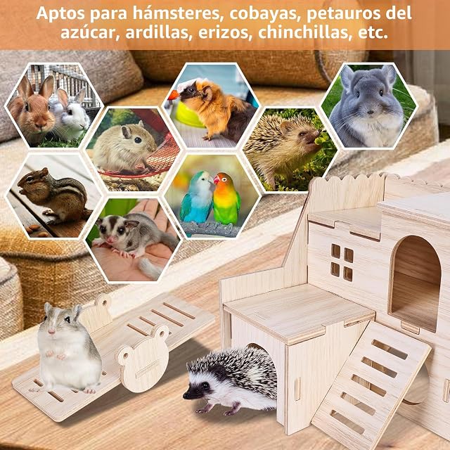 Foto 4 de 7 de Hámster Toys House Hamster Käfig Accesorios: 7 piezas DIY madera hámster masticar juguete cobayas juguete…