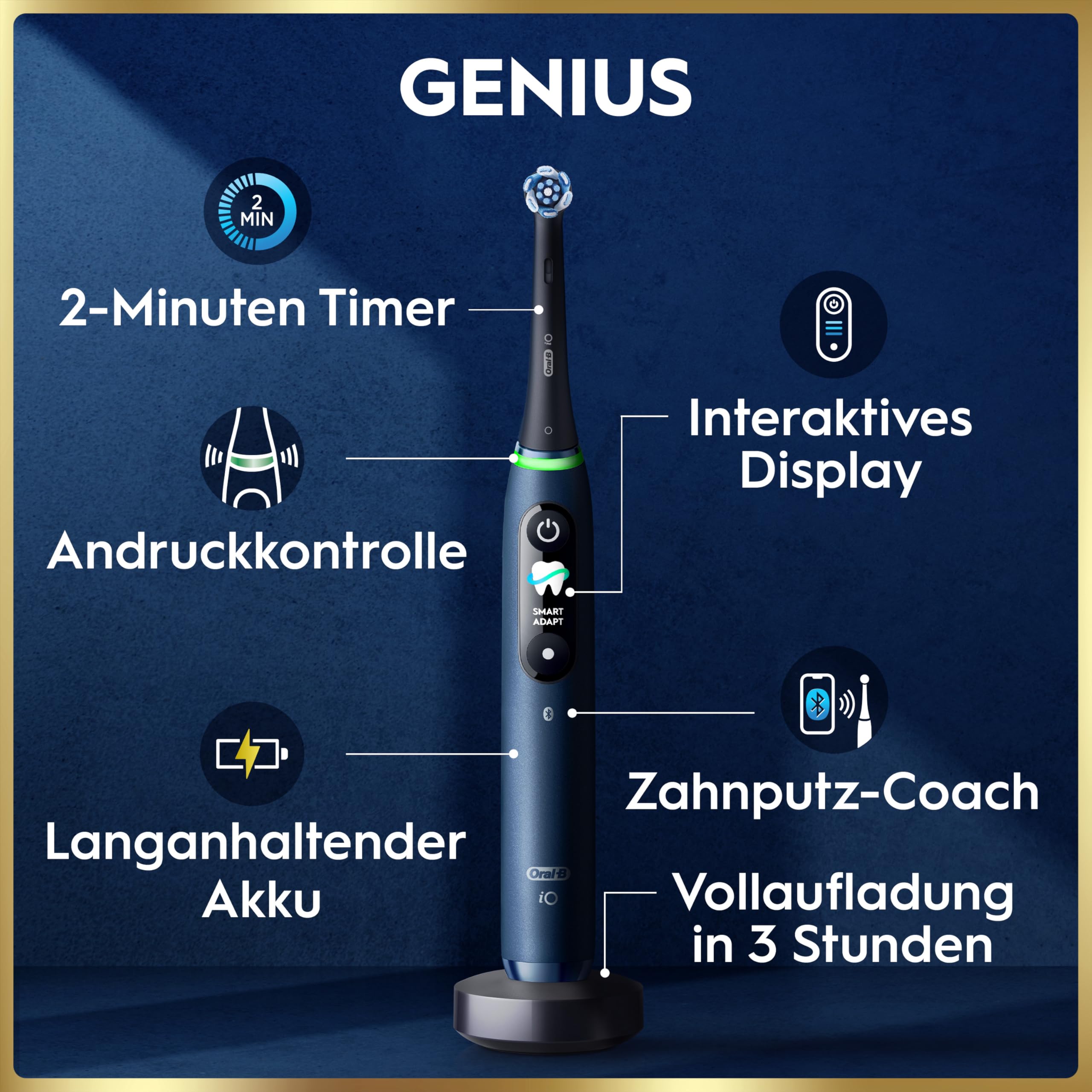 Oral-B iO Series 9 Elektrische Zahnbürste, Blau | Inkl. 3 Aufsteckbürsten, Lade-Reise-Etui, CHIP Testsieger (11/25), Electric Toothbrush mit 7 Modi für Zahnpflege