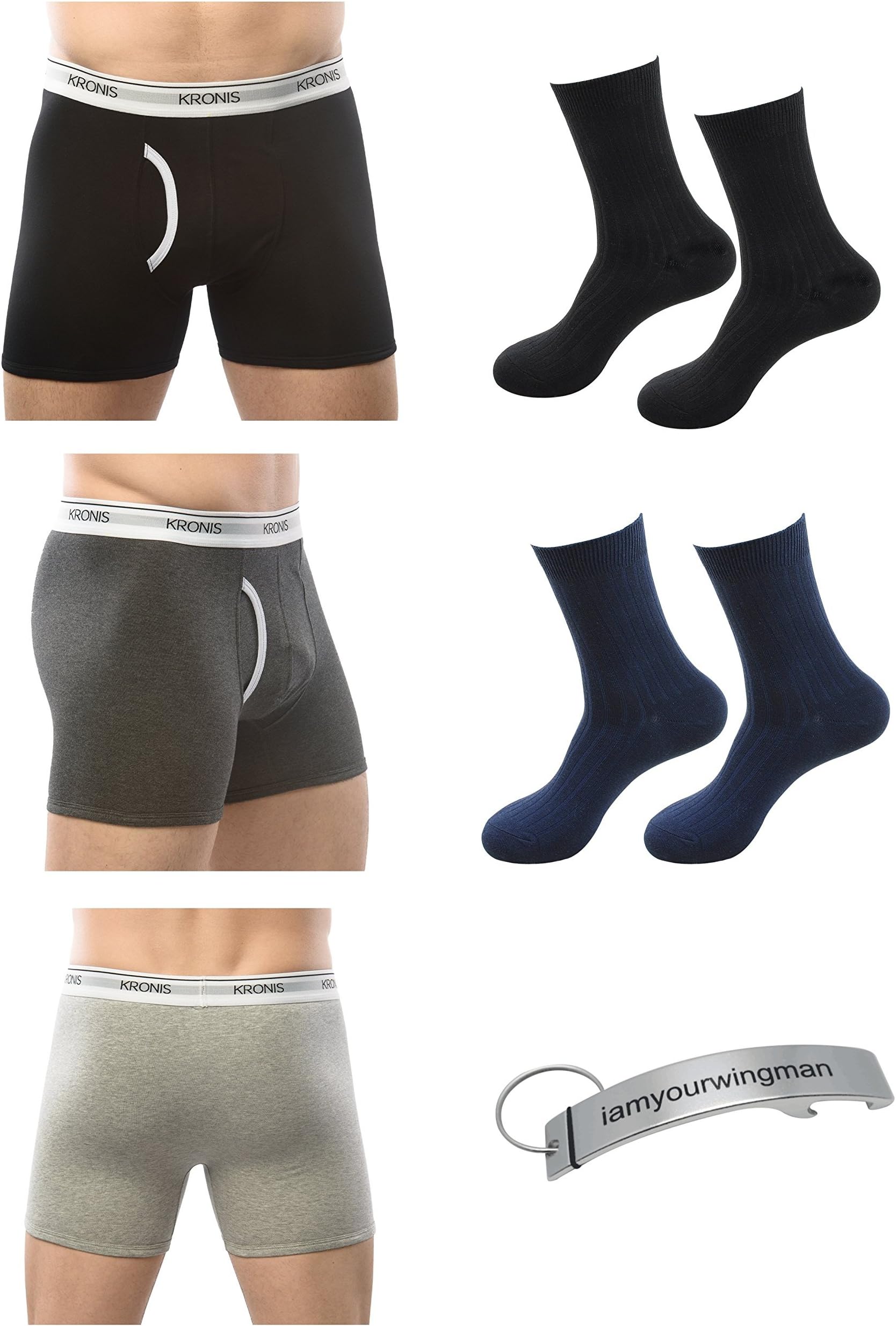 KRONIS Mens Underwear Boxer Brief Combo 3Pk Premium 180GSM Cotton + 2 Pair Socks
