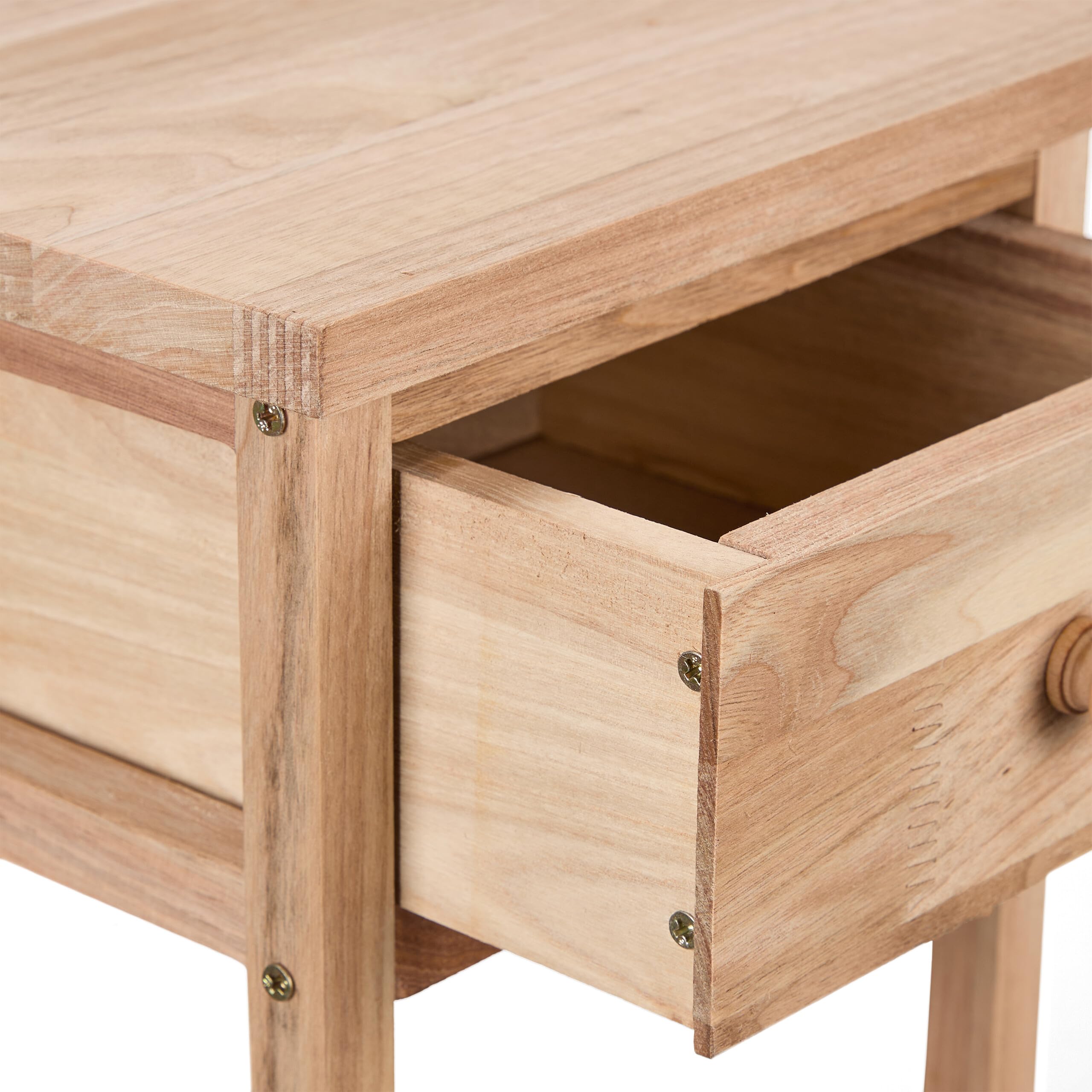 Relaxdays Mesas Auxiliares Estrechas, Set de 2, Mesitas Teléfono Madera, 60x25x25 cm, con Cajón, Pasillo, Salón, Natural