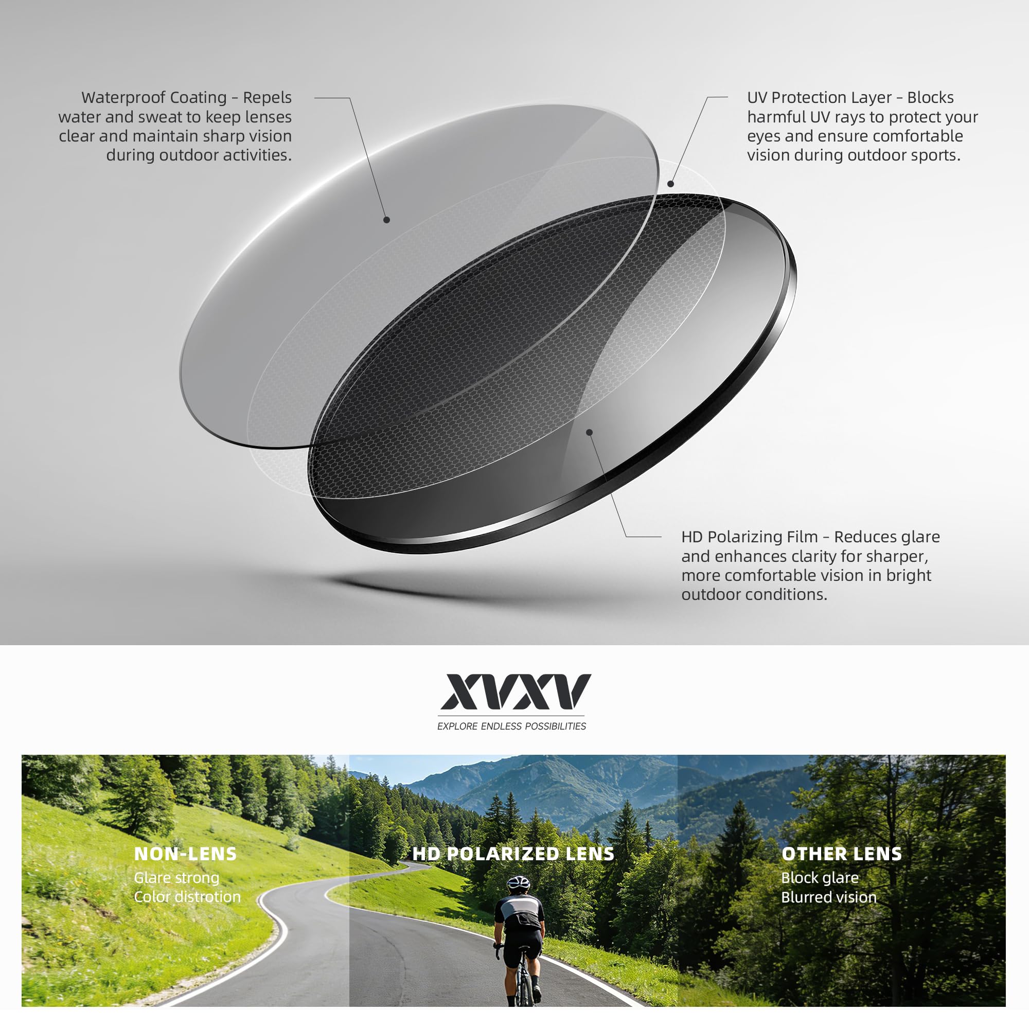 XVXV Gafas de sol deportivas polarizadas para hombre, gafas de sol envolventes, protección UV para ciclismo, pesca, conducción