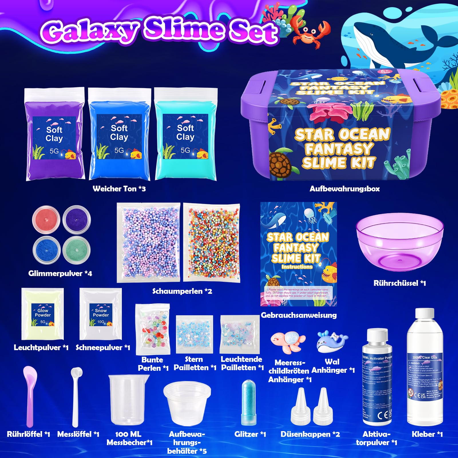 iKidiki Schleim Kinder, Galaxy Ozean Schleim Selber Machen Set Spielzeug ab 6 7 8 9 10 11 12 Jahre Mädchen Jungen DIY Slime Kindergeburtstag Geschenk Mädchen 6-12 Jahre Slime Set zum Selbermachen