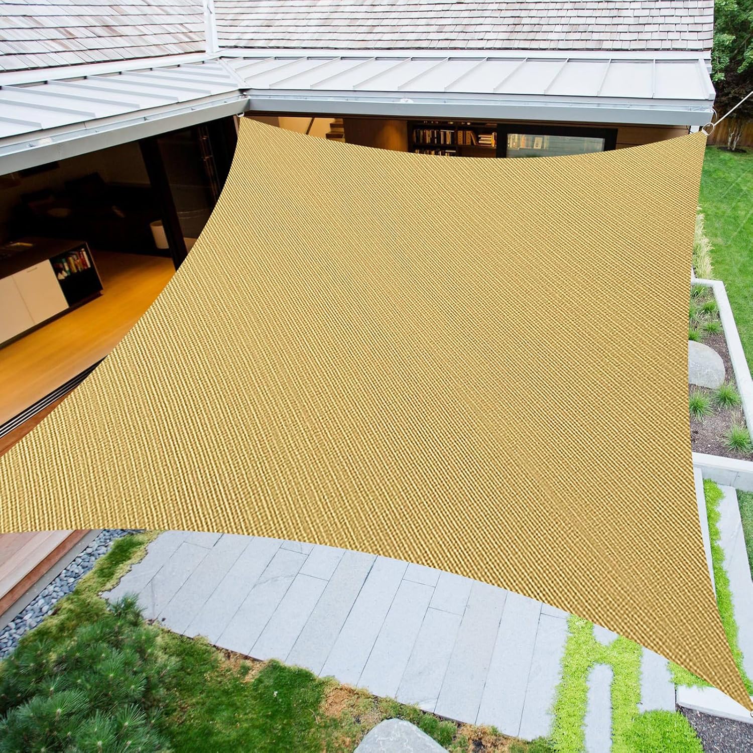 Sun Shade Sail 8' x 12' Rectangle Sand Curved Edged UV Protection Sunshade for Patio Garden Yard Deck Pergola Lawn