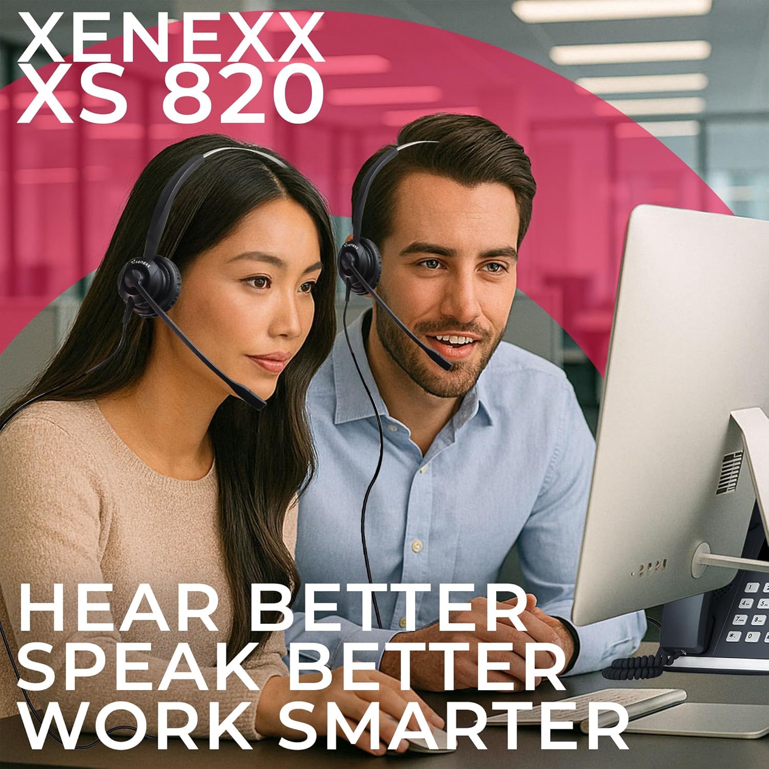XS 820 Telephone Headset Bundle for Agent Training, Coaching, Monitoring, Supervising, Onboarding - Compatible Desk phones - Avaya, Yealink, Poly, Cisco, Mitel, Grandstream (Mono, Basic Bundle)