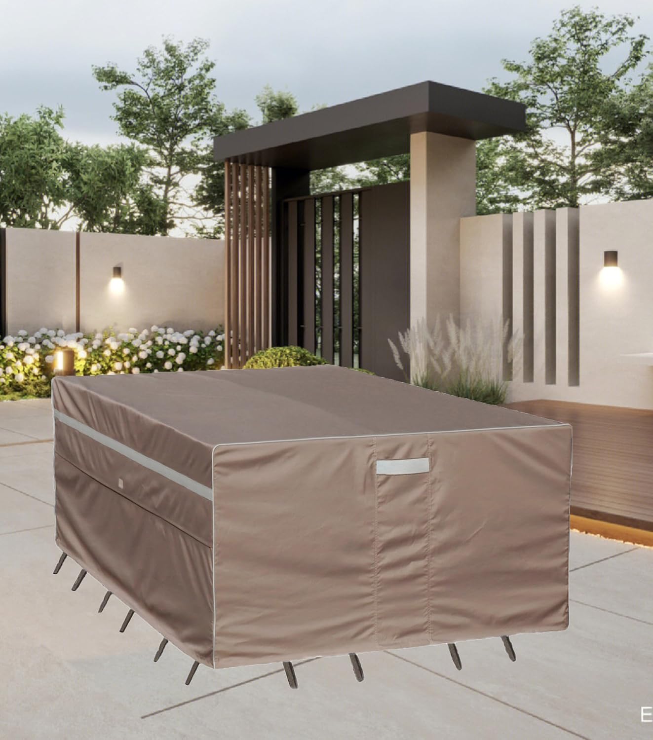 Funda Impermeable Para Mesa Y Sillas De Patio - Tamaño Grande 325x208x71 Cm, Color Beige, Con Cordón Ajustable Y Resistente Al Viento