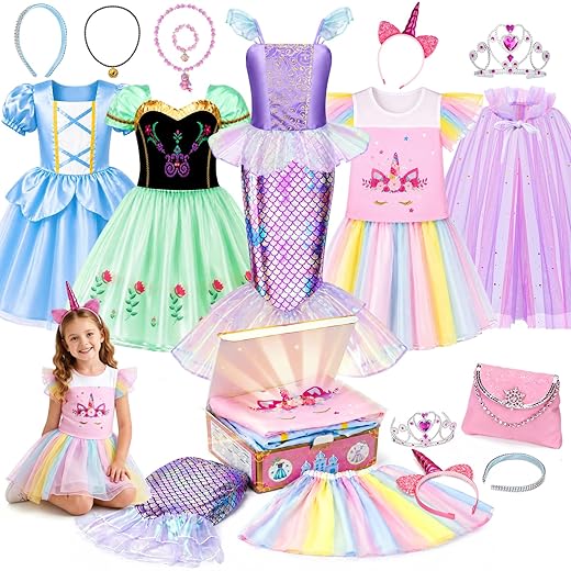 Meland Princess Dress Up Trunk for Girls 3-8, 16PCS Princess Toys Set, Pretend Play Gift for Birthday, Christmas, Halloween