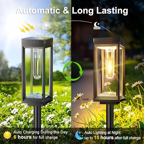 Miniatura 7 de WdtPro Bright Solar Pathway Lights Outdoor, 8 Pack Solar Powered Garden Lights Waterproof, Auto On/Off, Up to 15 Hrs Outdoor Light for Pathway Yard