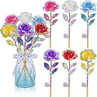 Lyrow 6 Pcs LED Galaxy Rose Crystal Artificial Flowers, Multicolor