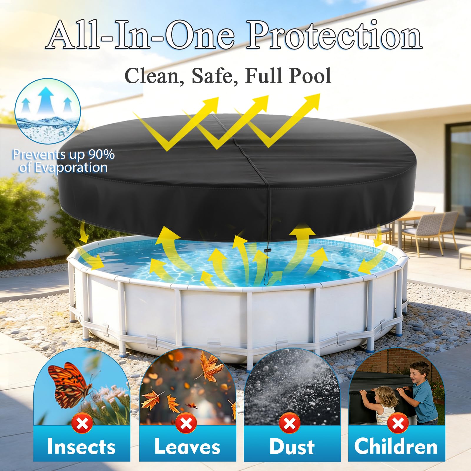 Poolabdeckung Runde Ø 304 Für Ø260-300cm Pools,Pool Abdeckplane mit Kordelzug & Erdankern, Schwimmbadabdeckplane mit UV-Schutz,Wetterfeste,Staubdicht,Staubdicht,Für Oberirdische Pools und Trampoline