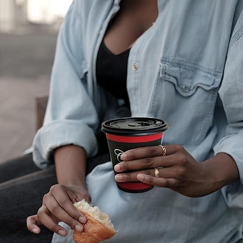 Miniatura 5 de EcoQuality Tazas de café de papel desechables de 12 onzas con tapas planas negras, vasos de papel reciclables para bebidas calientesfrías con tapas