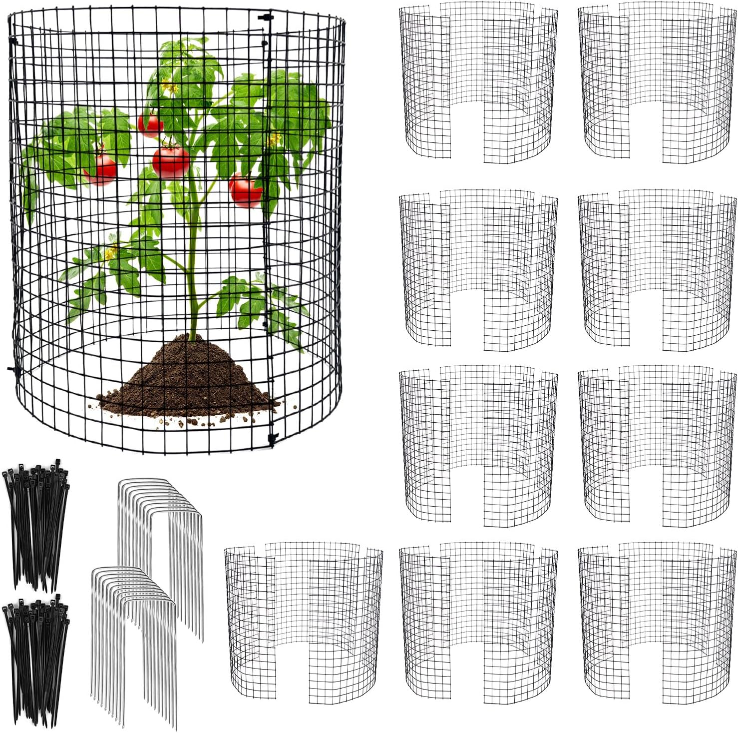 10 Pack Round Plant Protector from Animals, 12'' x 12'' Metal Plant Cages，30Pcs