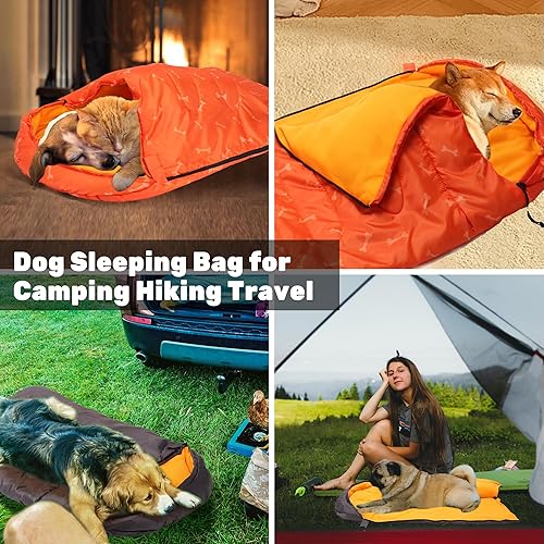 Miniatura 7 de Lifeunion - Saco de dormir para perro, impermeable, cálido, plegable, para viajes, campamento, senderismo, mochilero (gris + naranja)
