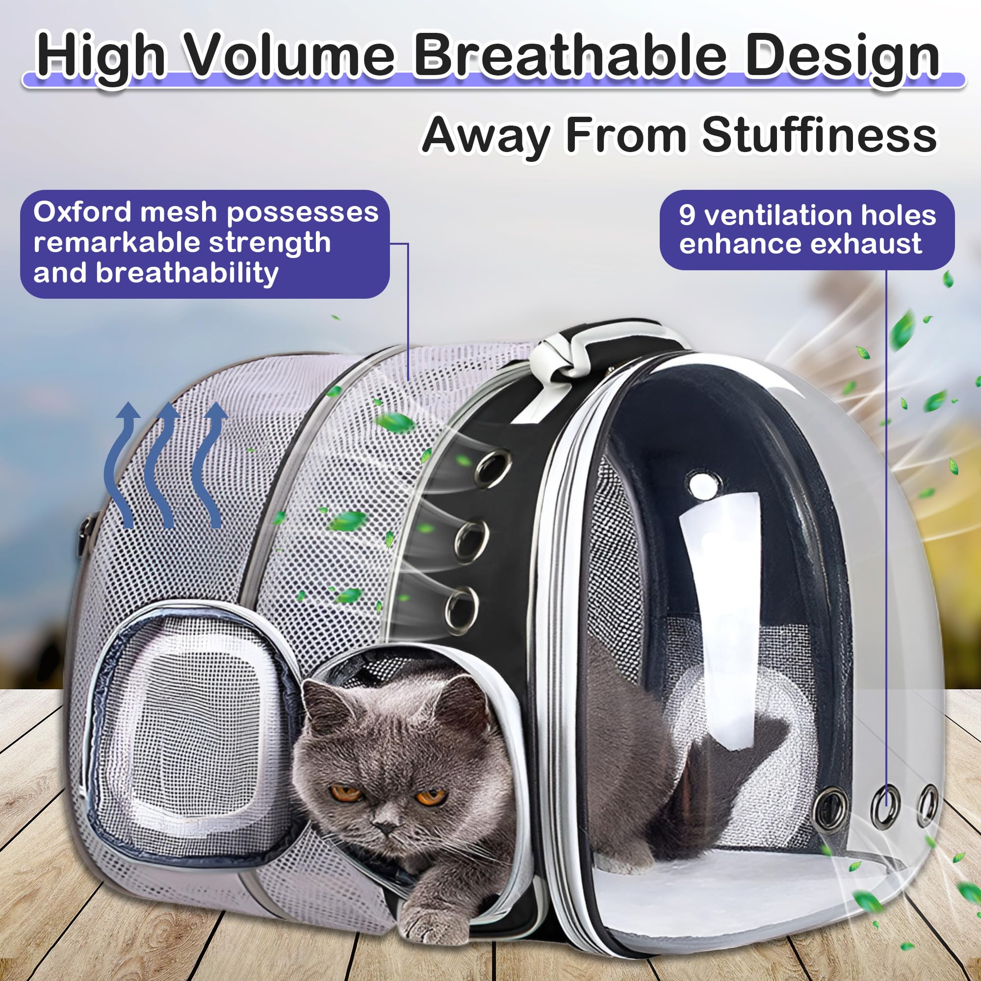 XZKING Expandable Cat Backpack Carrier Bubble for Large Cats 20 lbs, Airline Approved Pet Carrier Backpack for Small Dogs Kitten - image 4