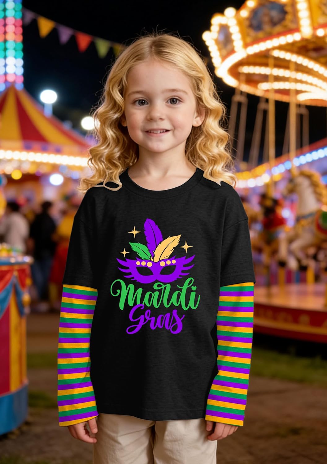 Kids Carnival Shirt Boys Girls Fat Tuesday Tshirt New Orleans Carnival Party Long Sleeve Tops - Image 2