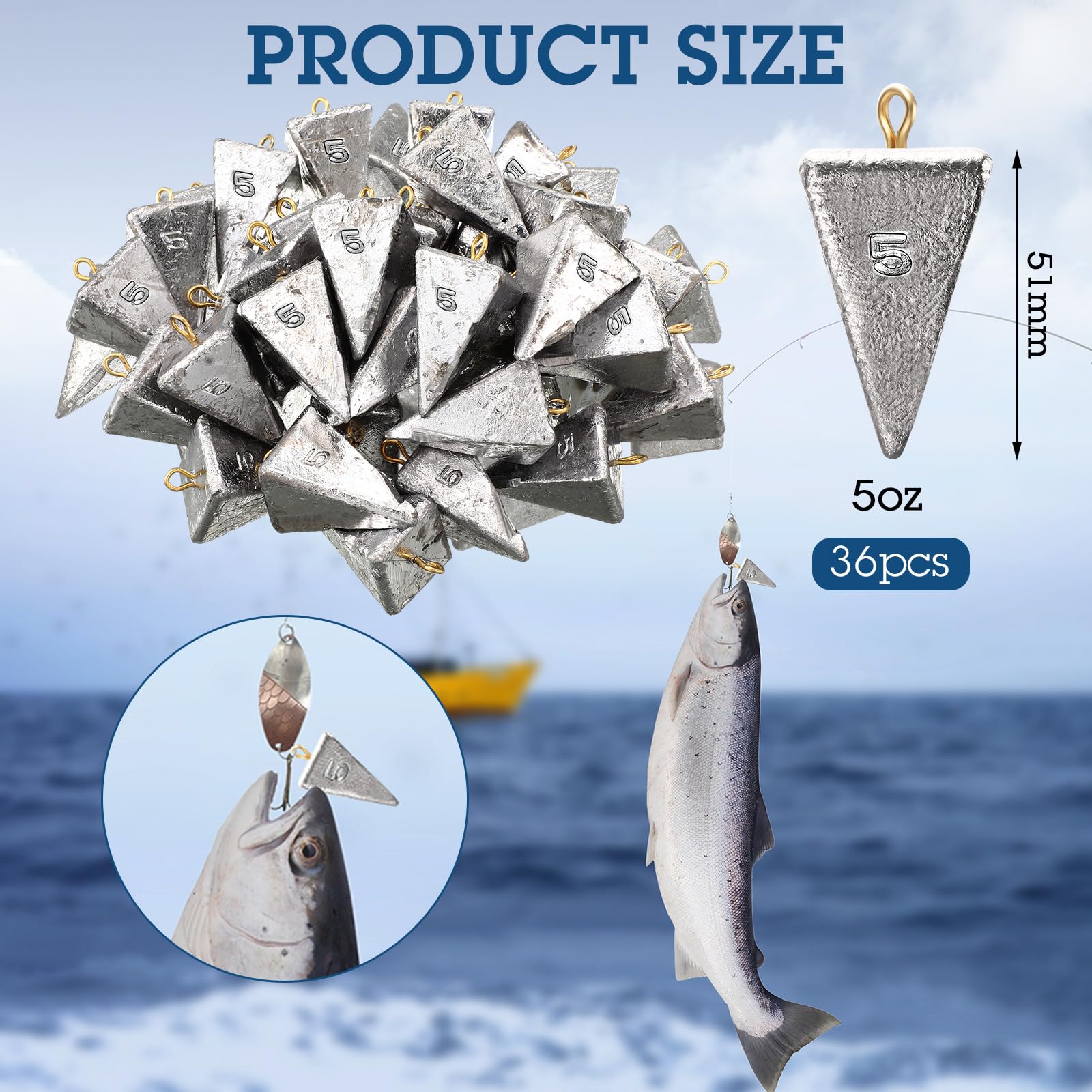 36 piezas de pesas de pesca piramidales de 5 onzas, plomos de pesca de agua salada, plomos piramidales, aparejos de pesca, aparejos de pesca de surf, fundición de pesca