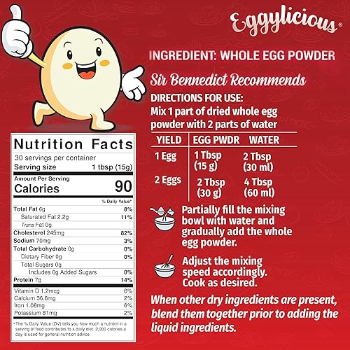 Miniatura 2 de Eggylicious - Polvo de huevo entero, proteína natural seca en polvo, hecho de huevos frescos, mezcla de blanco y yema, pasteurizado, sin OMG, sin