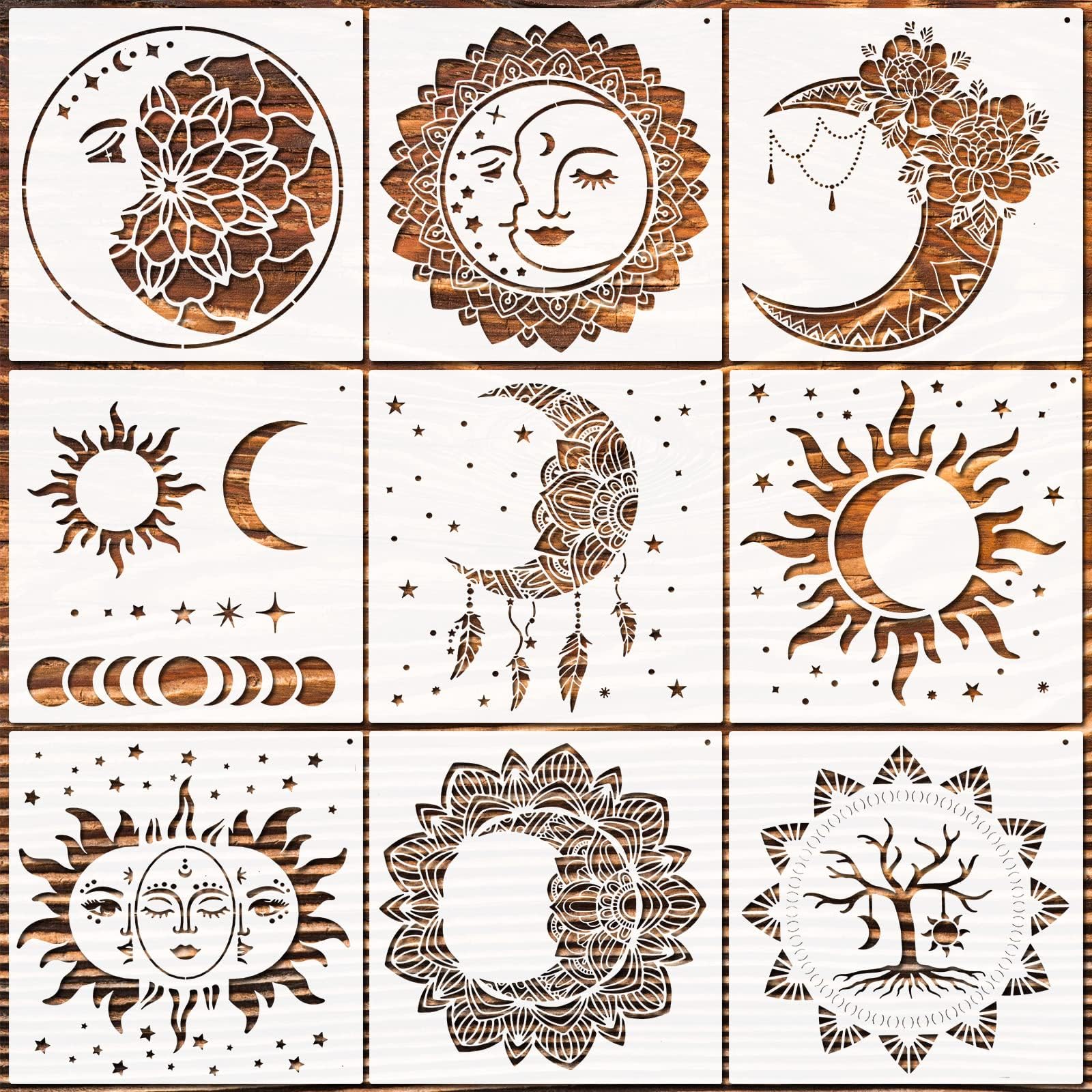 12 Pieces Boho Sun Stencils Moon Sun Cloud Star Paint