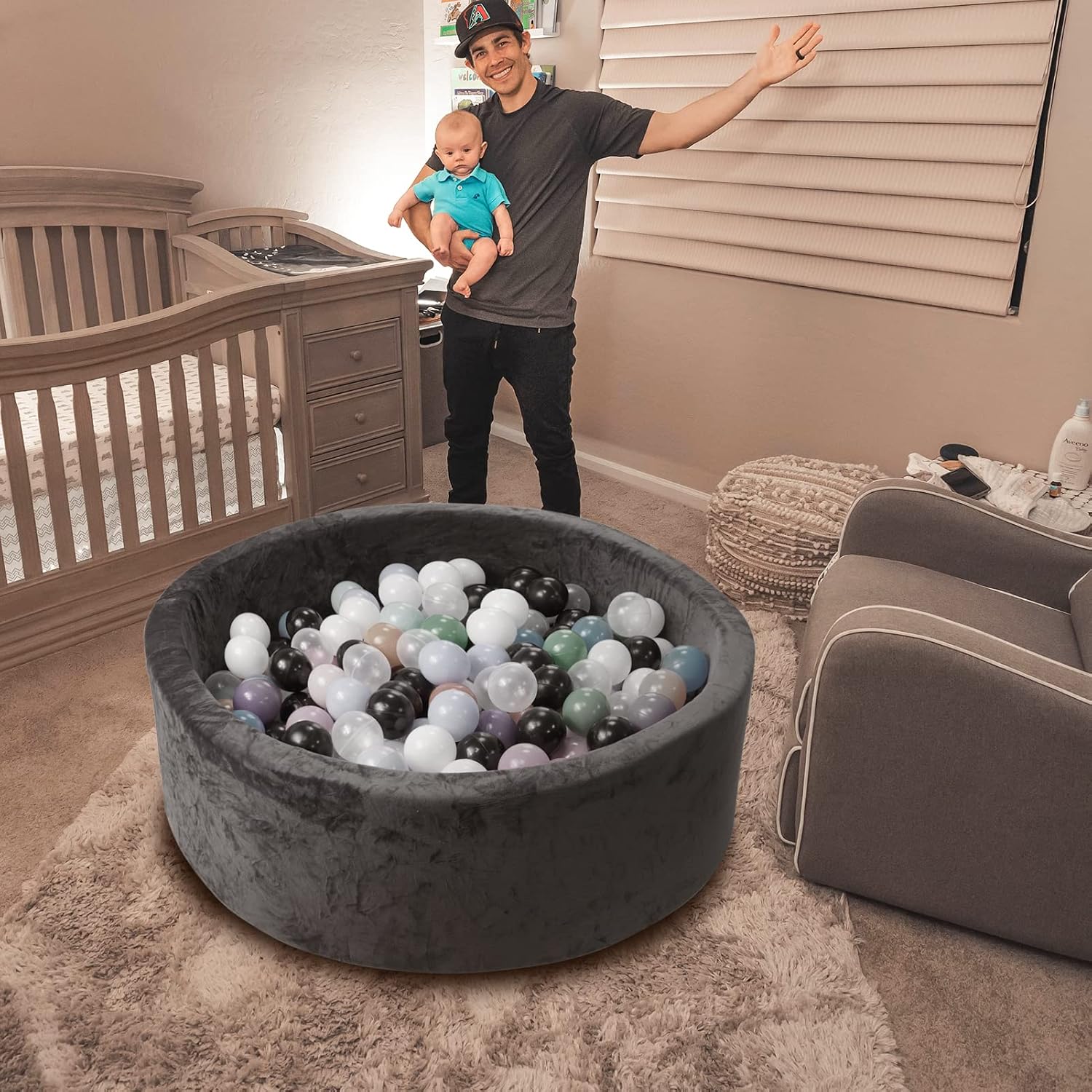 HARBOLLE Round Kiddie Ball Pit Handmade Soft Velvet Memory Foam Ball Pit Ideal Gifts for Baby Children Toddler Infant Outdoor Indoor 35.5 x 11.8 NOT Included Balls