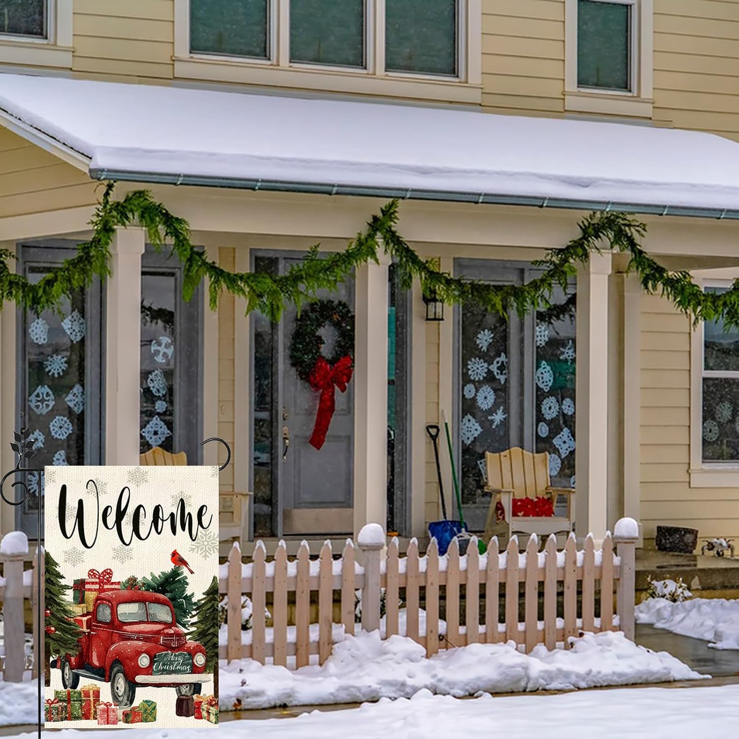 Christmas Garden Flag Christmas Pine Tree Cardinal Red Truck Flag 12x18 Inch Double Sided Outside Xmas Winter Truck RusticFarmhouse Rustic Large Yard Flag - Image 6