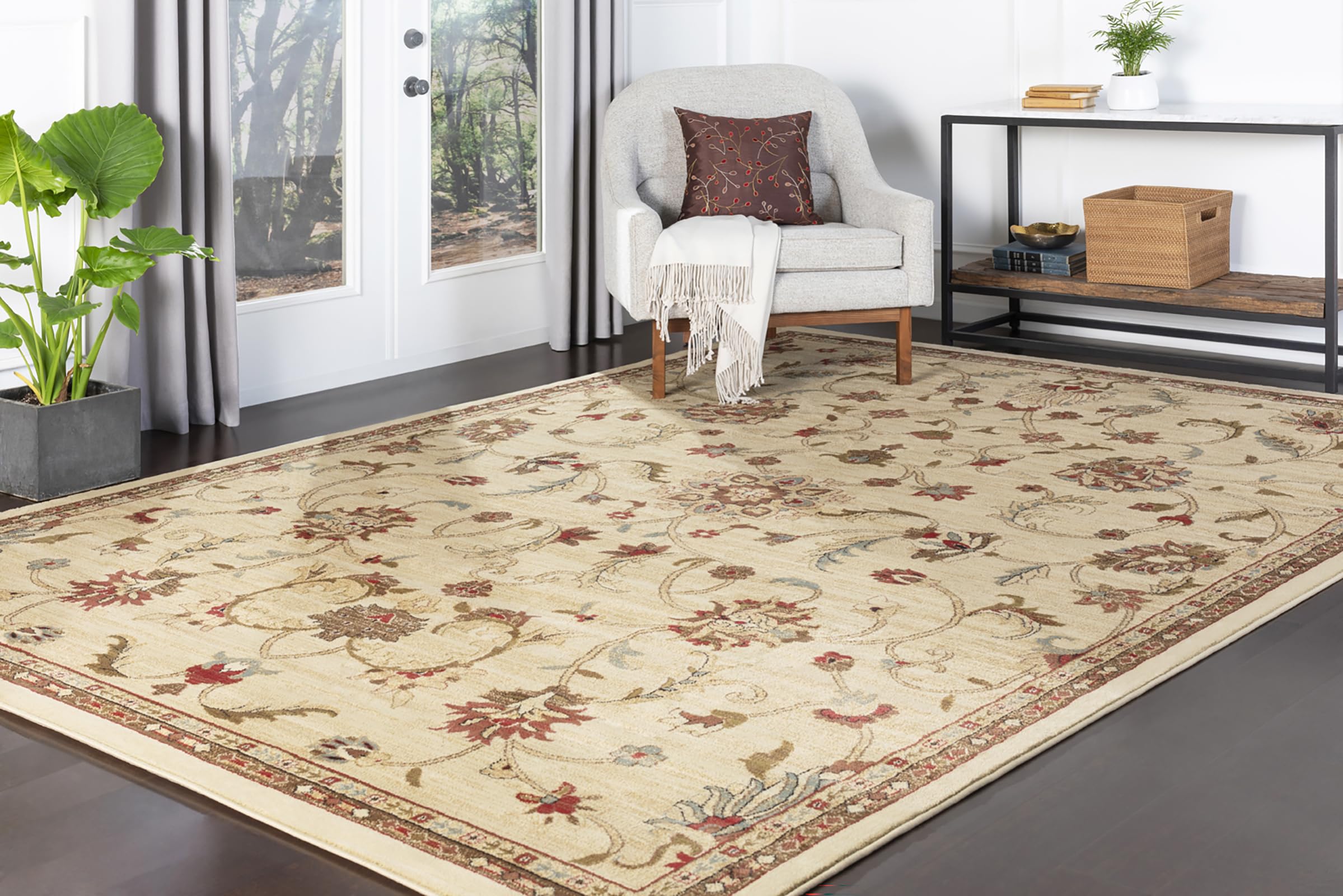 Livabliss Bekuri Oissy Vintage Style Floor Covering 160x230 cm – Traditional Boho Pattern for Living Room, Dining & Kitchen, Easy Care, Beige, Brown, Red & Black