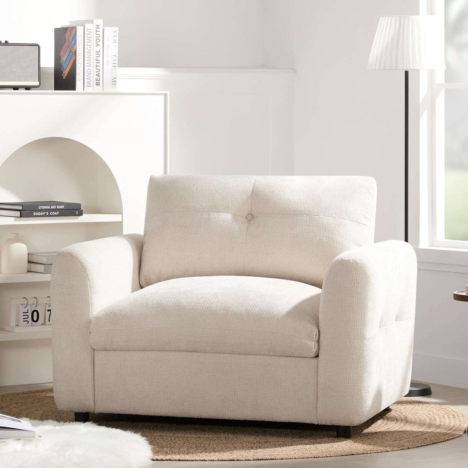 ERYE 42-Inch Chenille Accent Chair with USB-C Charging Ports, Large Chenille Upholstered Armchair Comfy Button Tufted Accent Chair for Living Room Bedroom
