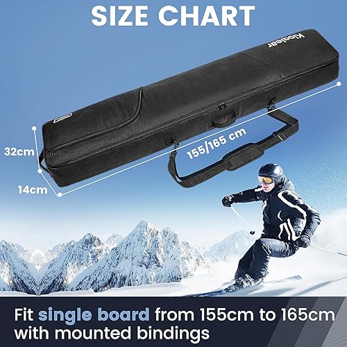 Miniatura 14 de Bolsa de snowboard acolchada reforzada, perfecta para viajes en avión de aire, para snowboard, gafas, guantes, botas de esquí, longitud disponible