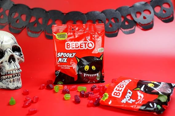 Bebeto Spooky Mix Trick or Treat Box - Individually Wrapped Fun Size Halloween Fruit Snacks - Variety Pack Assorted Candy Mix - Halloween Themed Gummy Candy by Kervan - Vegan - 45 Pouches (23.8 oz)