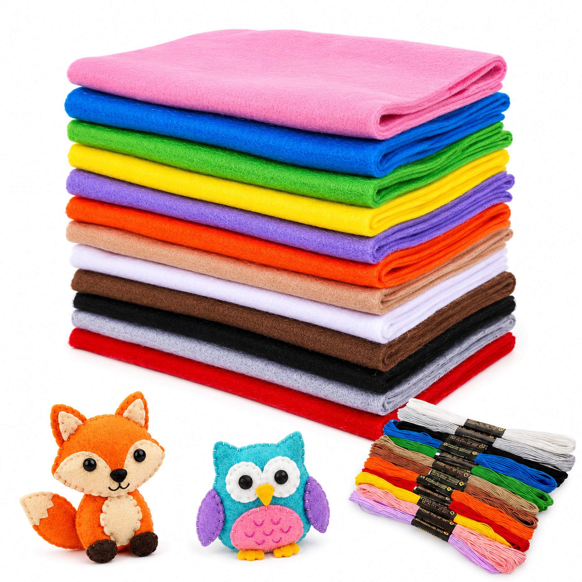Qnbonrich Craft Felt 12 Rolls, Felt Craft Set 20 x 90 cm, 1 mm Thick Soft Felt Fabric for DIY Projects, Craft Felt Pack for Patchwork Sewing Decoration, School Projects Handmade (Colourful)