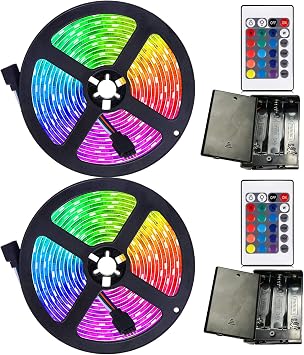111111 Battery Powered Led Strip Lights,2 Pack 6.56ft Strip Lights Battery Operated Led Strip Kit,24-Keys Remote Controlled,DIY Indoor and Outdoor Decoration