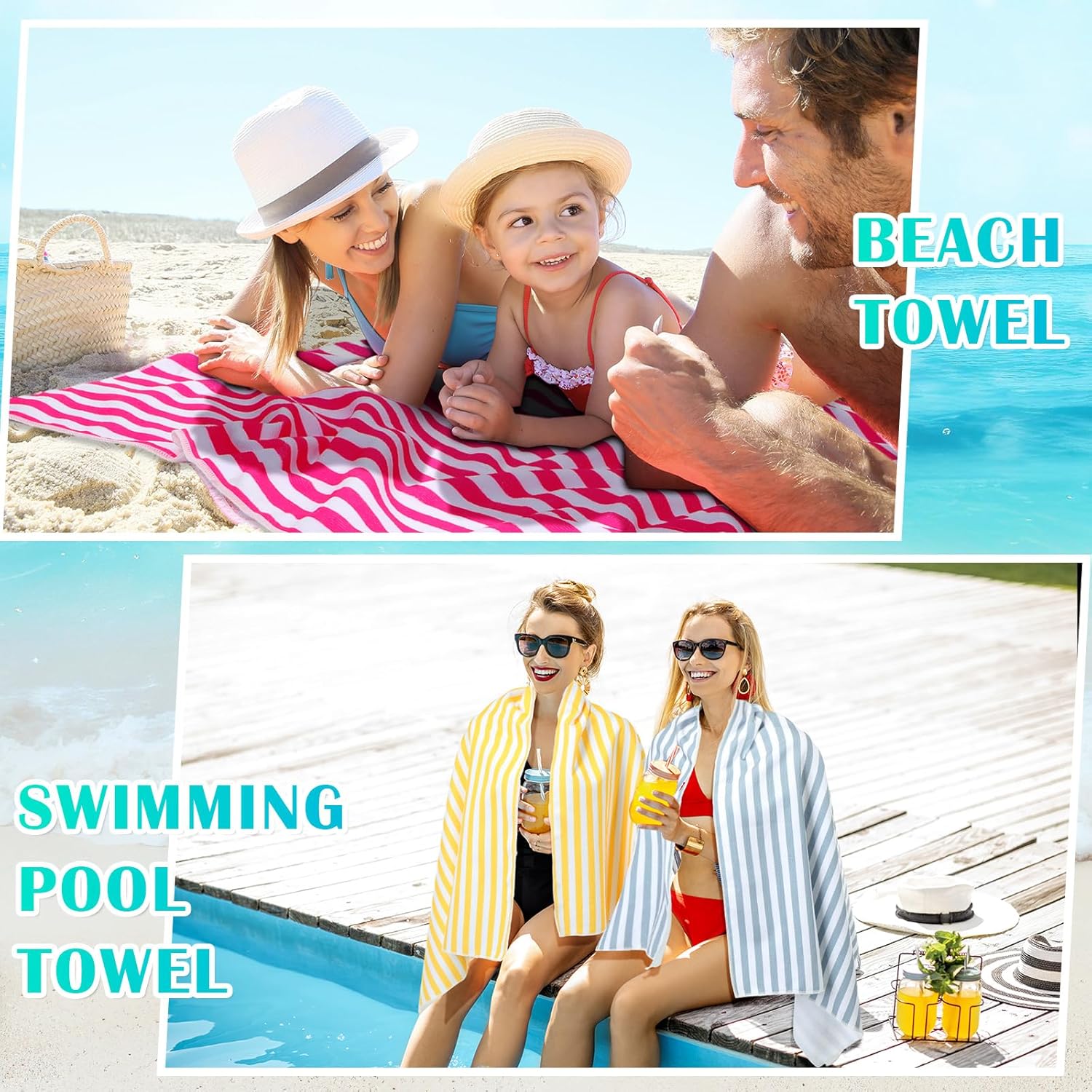 12 Pack Microfiber Beach Towel Bulk Pool Towel 27.5 x 59'' Large Striped Highly Absorbent Quick Dry Soft Swim Travel Towel Bath Towel Set Cute Summer Pool Party Favor for Kid Adult, 12 Colors