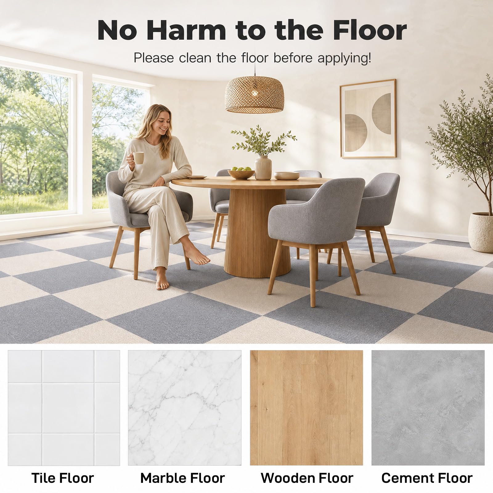 Teppichfliesen Selbstklebend 50x50cm Teppichboden | 10 Stück | 2.5m², Beige