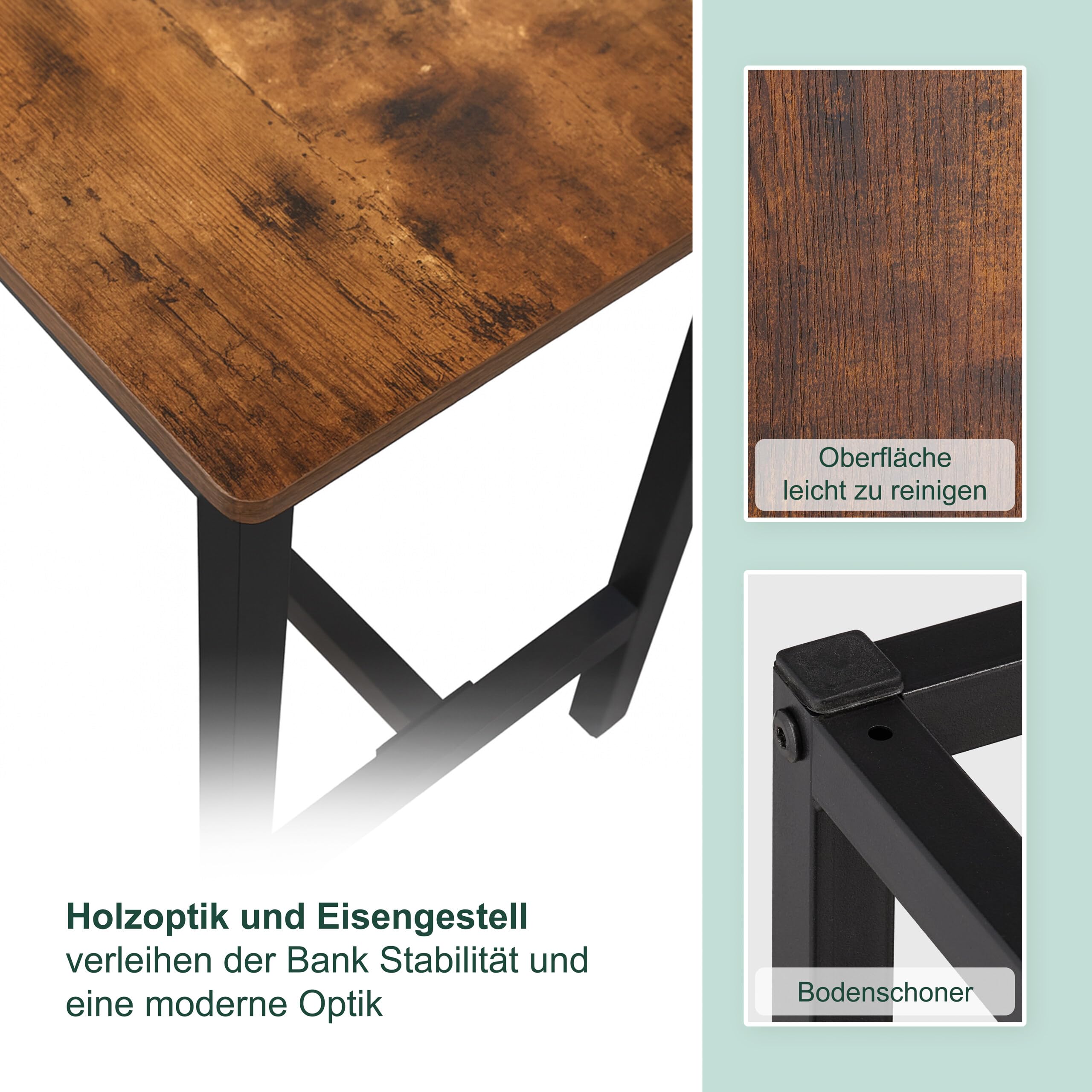 Relaxdays Sitzbank 2er Set, Esszimmer, platzsparende Essbank, HBT: 51x108x32 cm, Küchenbank, Metall, Industrial/Schwarz