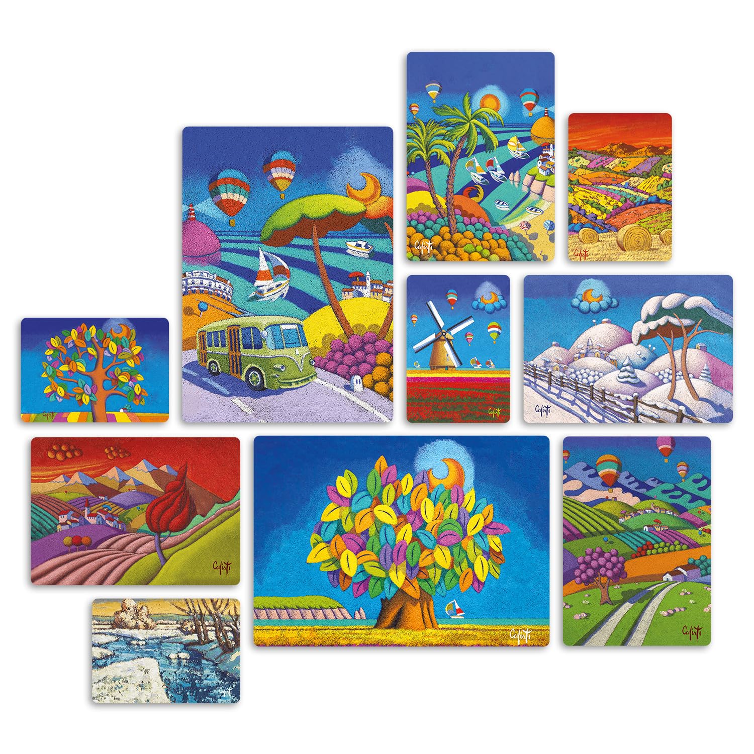 Giallobus - Set 10 Quadri Multi Pannello - Stefano Calisti - Raccolta Stagioni - Legno MDF - | 2 x 42x29,7cm | 4 x 29,7x21cm | 4 x 21x14,85cm | - Pronti da Appendere - Quadri Moderni per la casa