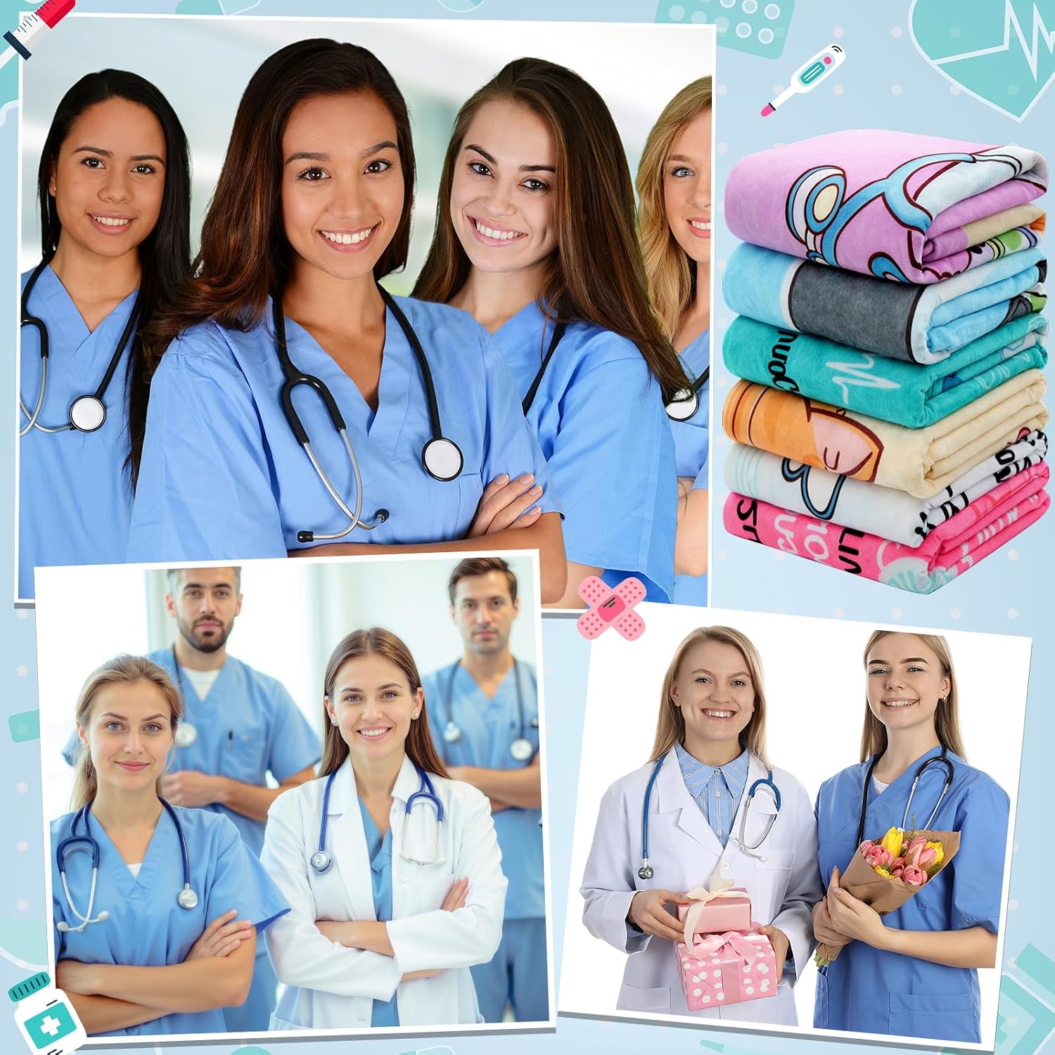 Hahafelt 6 Pcs Nurse Blanket Gifts 40"x60" Throw Blanket for Nurses Week Women Medical CNA Nursing Student Graduation(Novel Pattern)