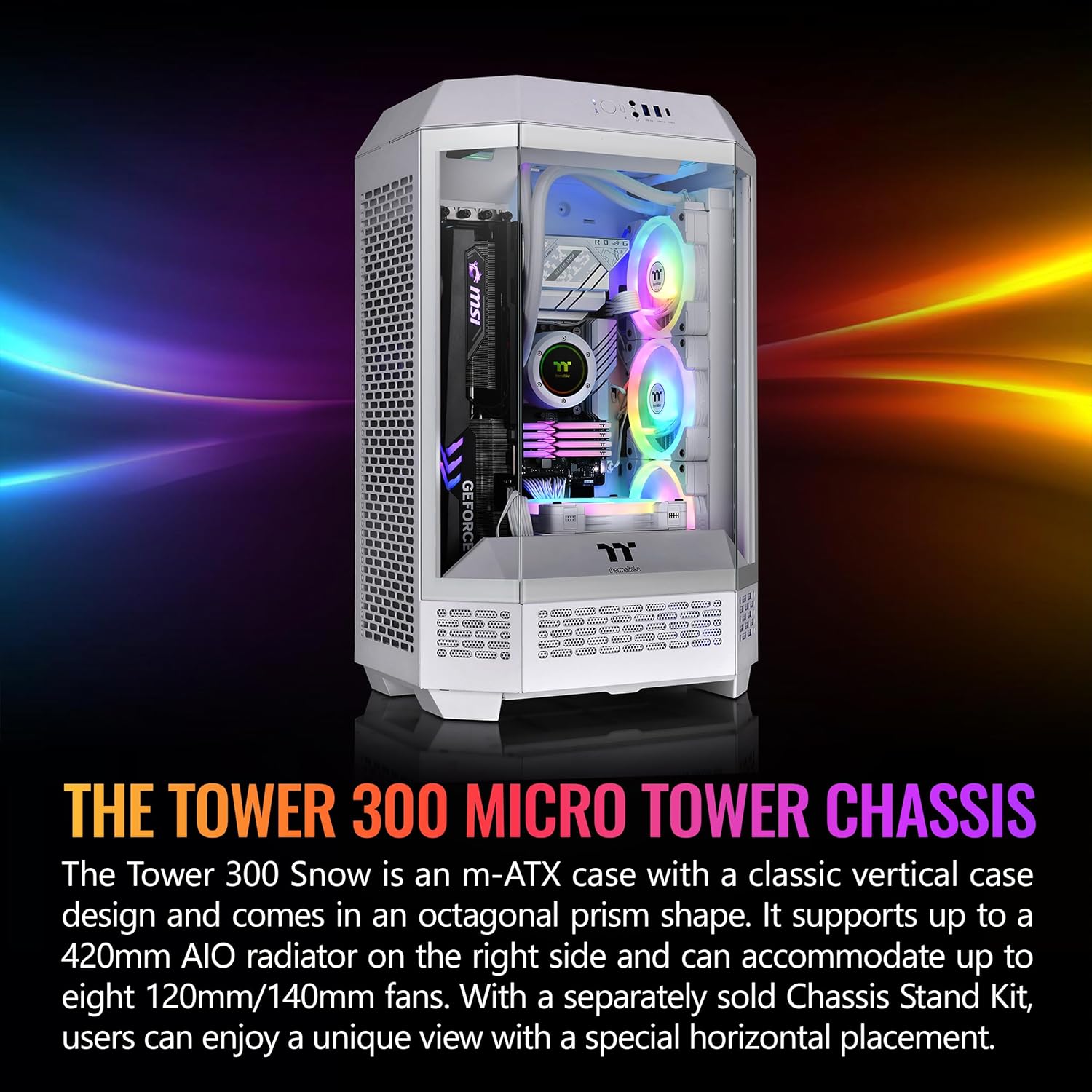 Thermaltake The Tower 300 Case Micro-ATX Bianco Con Vetro Temperato - Design Verticale, ARGB, Supporto GPU Lunghe - Foto 5