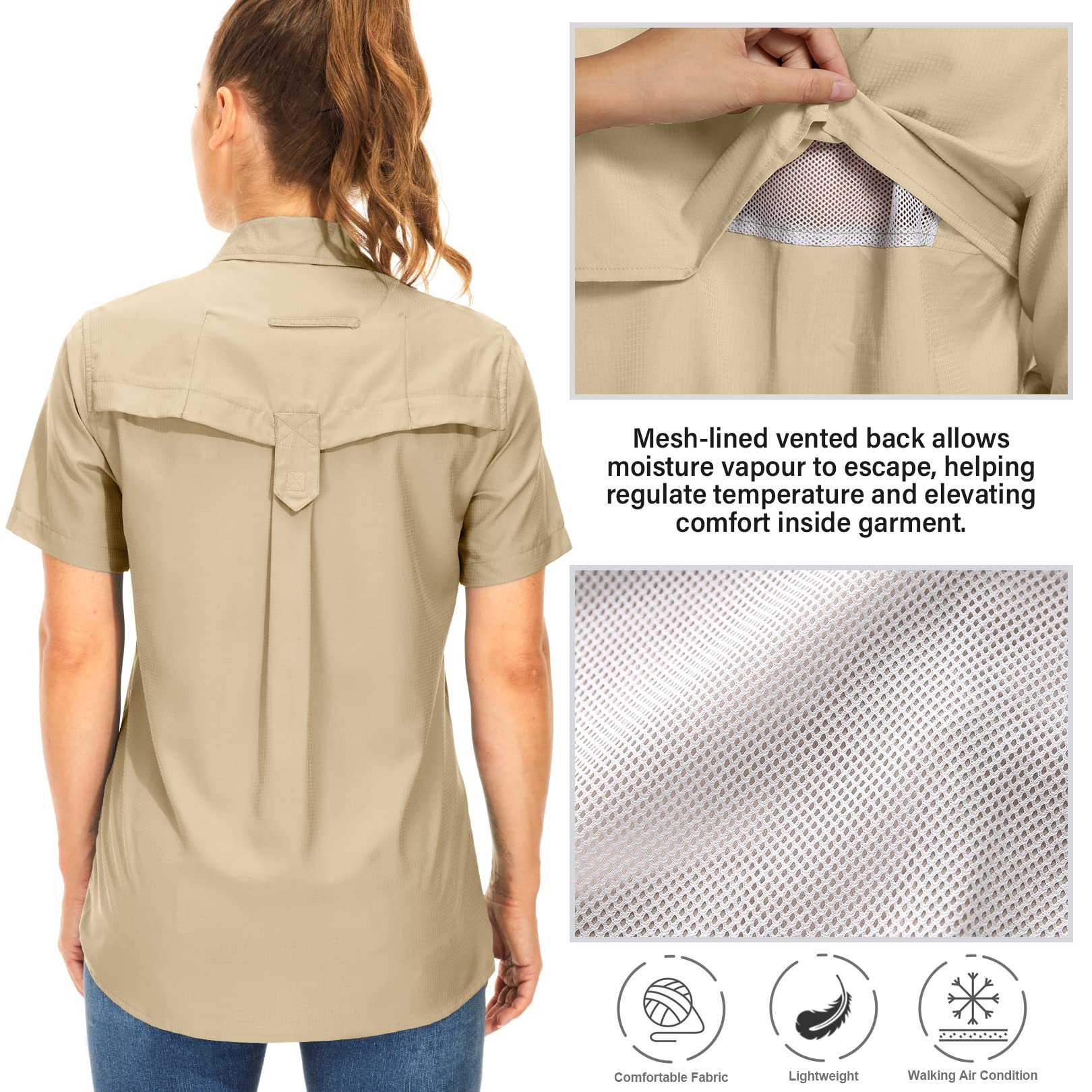 yeyity Hemdbluse Damen Kurzarm UV Schutz Wander Shirt Damen Atmungsaktiv Safari Hemd Schnelltrocknende Outdoorhemd,Sommer Tops