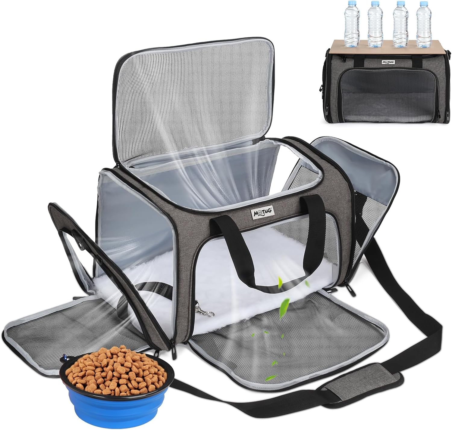 Pet Carrier for Cats & Small Dogs, Travel Carrier with Anti-Collapse Support, Chew Resistant Buckles, Luggage Sleeve, Multi-Pocket Storage, Reversible Mat & Bowl (Purple, Medium (17.5"x11"x11.5"))