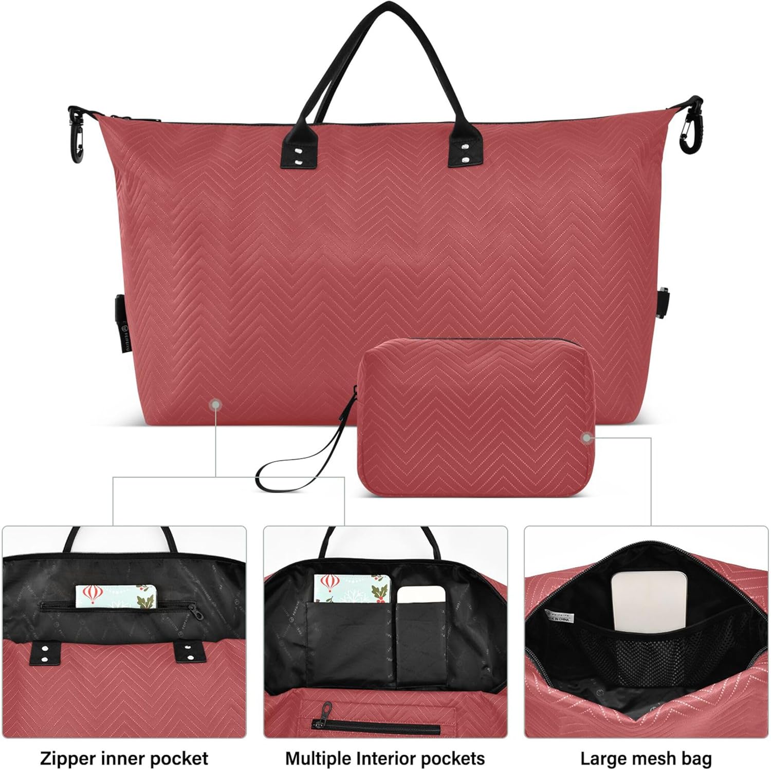 Titian レッドダッフルバッグ トラベル&amp;メイクアップポーチ 2個セット クールウィークエンダー トラベルバッグ トート