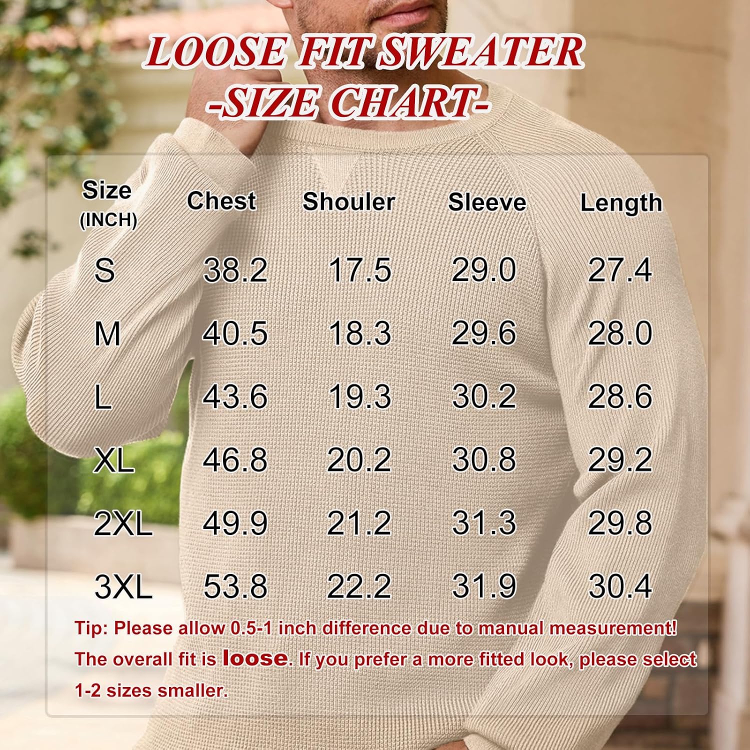 Vssjavun Mens Crewneck Sweater Winter Waffle Texture Raglan Sleeve Knitted Thermal Pullover Sweaters - Image 4