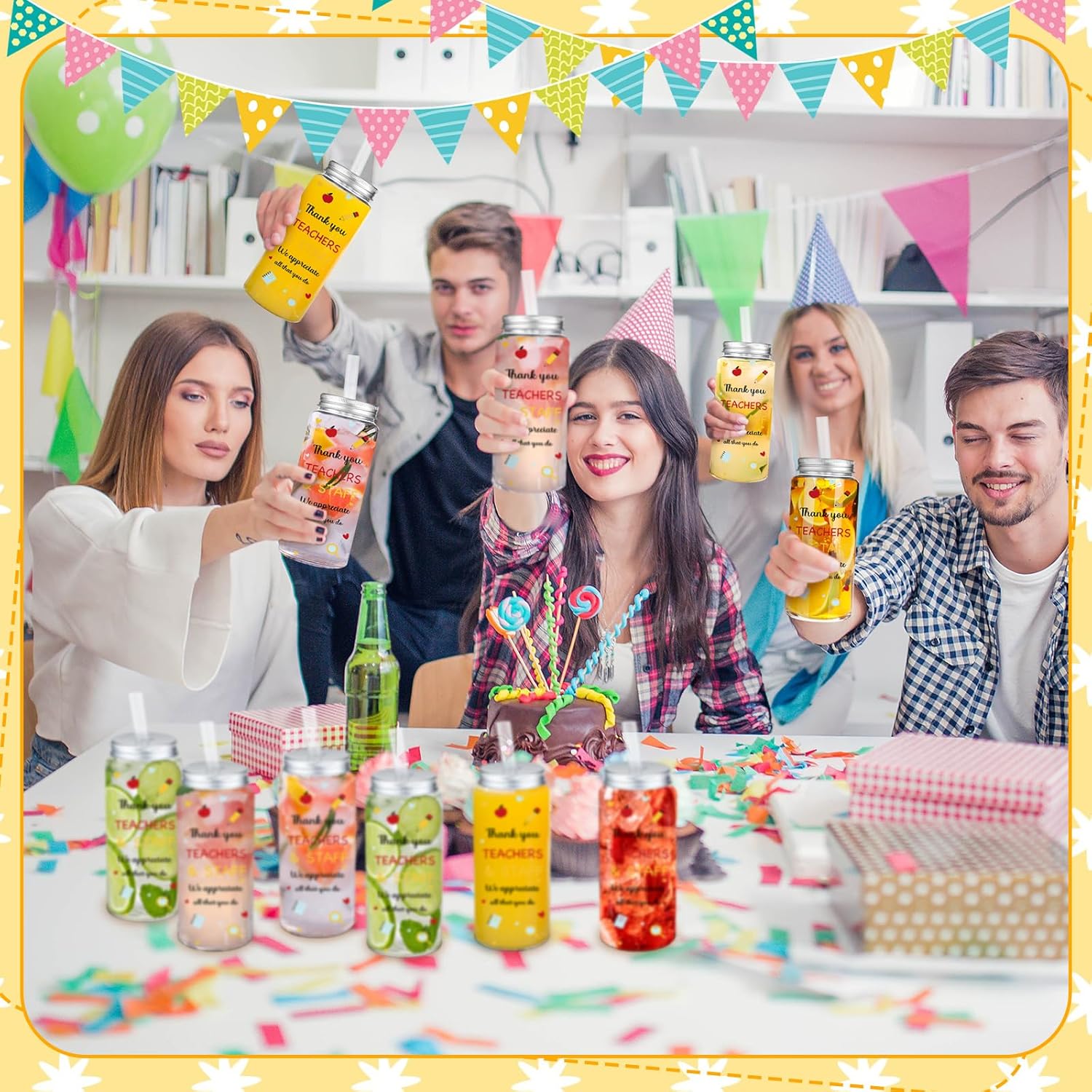 Skylety 24 Pack Teacher and Staff Appreciation Cup Gift Bulk Teacher Appreciation Week School Party Favors Plastic Tumbler with Lids and Straws We Appreciate All That You Do Gift for Party Supplies