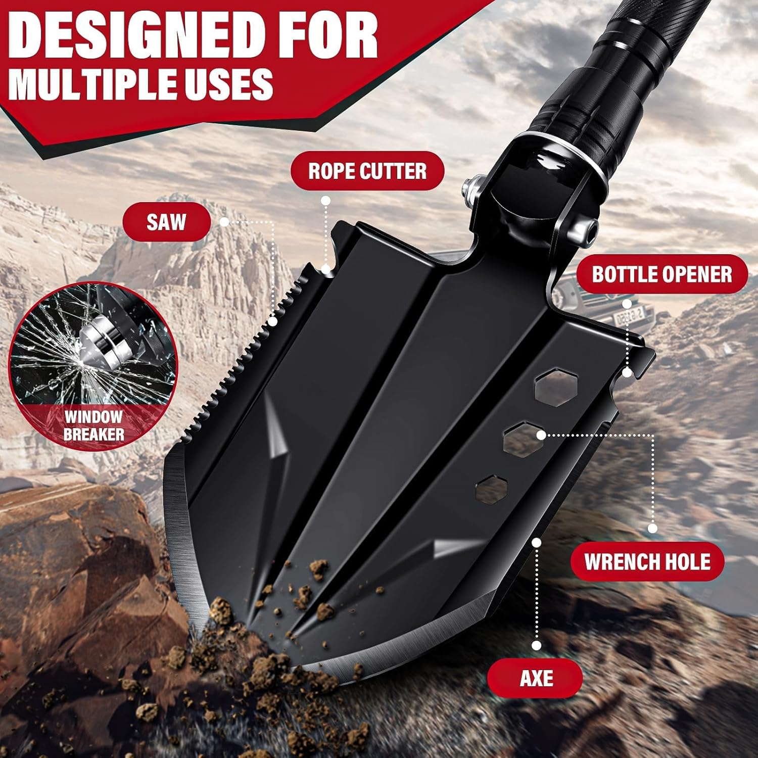 Golden Bird Survival Shovel Set - Multi-Tool Folding Camping Shovel with Carrying Case for Outdoor, 30 Inch Lengthened Handle Tactical Shovels, Off-Road, Sand & Snow, for Men Women