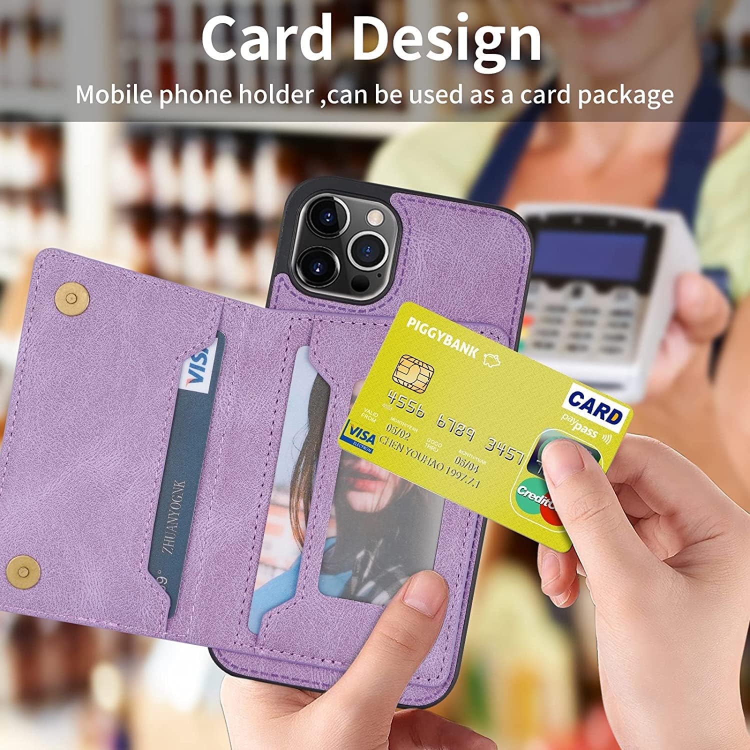 Case for iPhone 14/14 Plus/14 Pro/14 Pro Max with Card Holder, Flip Premium Leather Zipper Pocket Wallet Slim Back Case Magnetic Clasp Shockproof Stand Cover (Color : Purple, Size : 14ProMax)