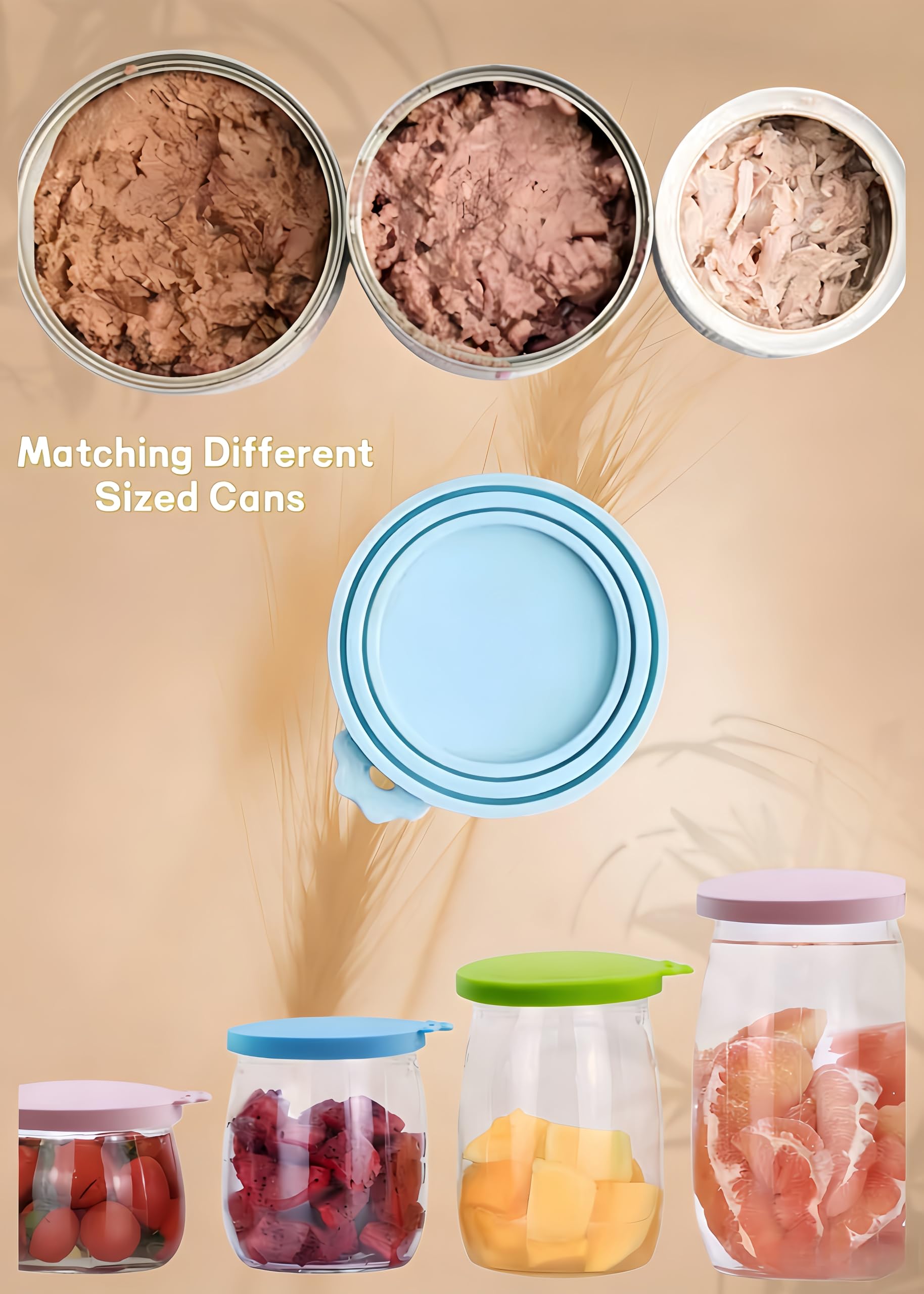 Lot de 3 couvercles universels en silicone pour boîtes de nourriture, adaptés pour le stockage de nourriture pour chat et chien, couvercles hermétiques, en silicone de qualité alimentaire