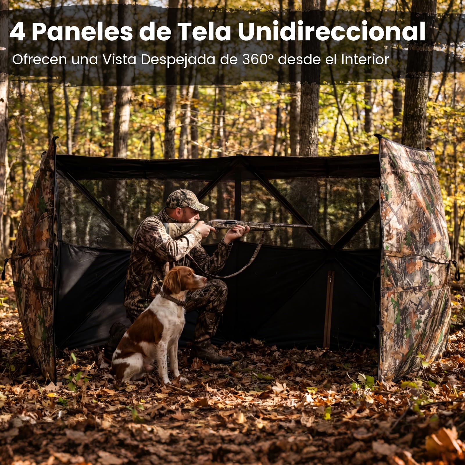 COSTWAY Persiana de Caza Portátil, Transparente de 360°, Puesto de Caza Plegable para 1-3 Personas, Tejido Oxford Resistente, Bolsa de Transporte, Camuflaje, 240 x 120 x 120 cm