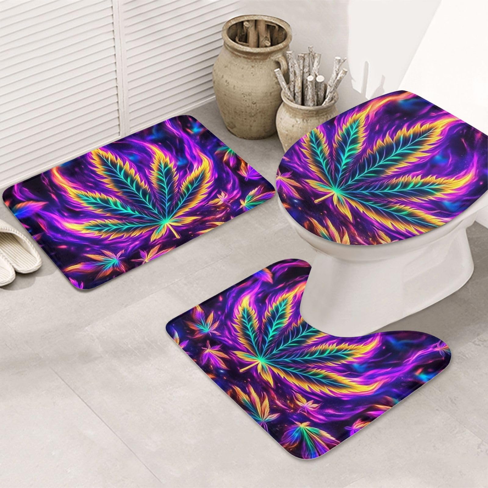 Set di 3 tappeti da bagno a forma di foglia d'acero, morbidi e assorbenti, in memory foam e a forma di U, decorazione per la casa, ad asciugatura rapida