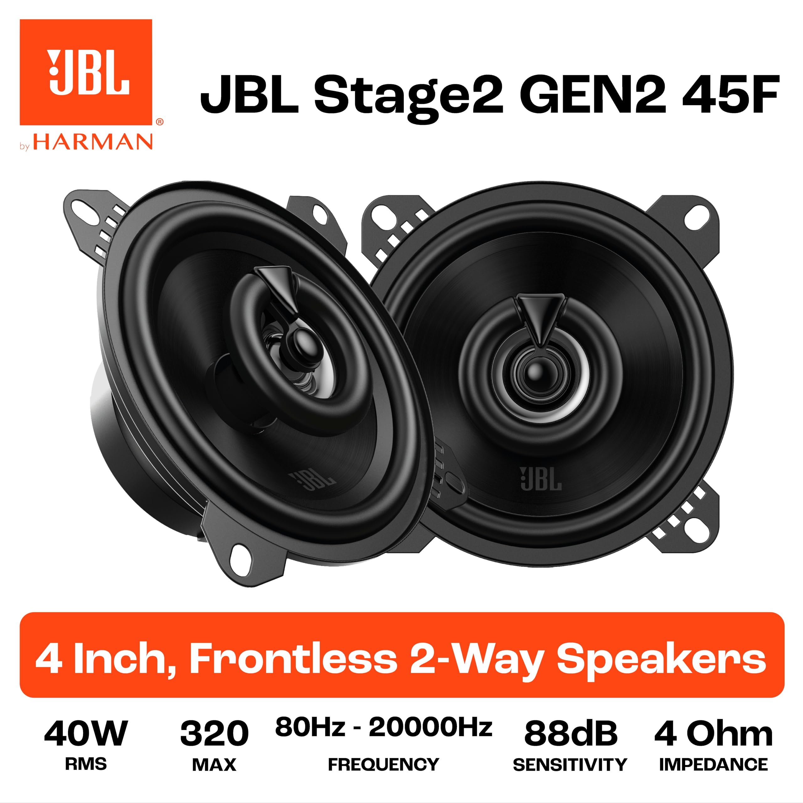 JBL Stage2 45F 320W 2 Way Coaxial Car Speaker, 4-Inch size