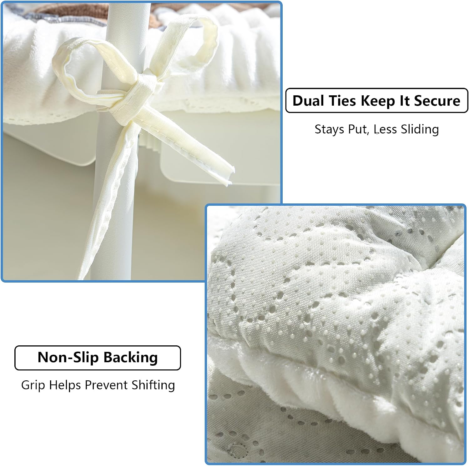 Chair Cushions for Dining Chairs Set of 4, Washable Seat Cushions for Kitchen Chairs, Plush Chair Pads with Ties and Non Slip Backing (4, Brown&White, 16" x 16" x 1.5")