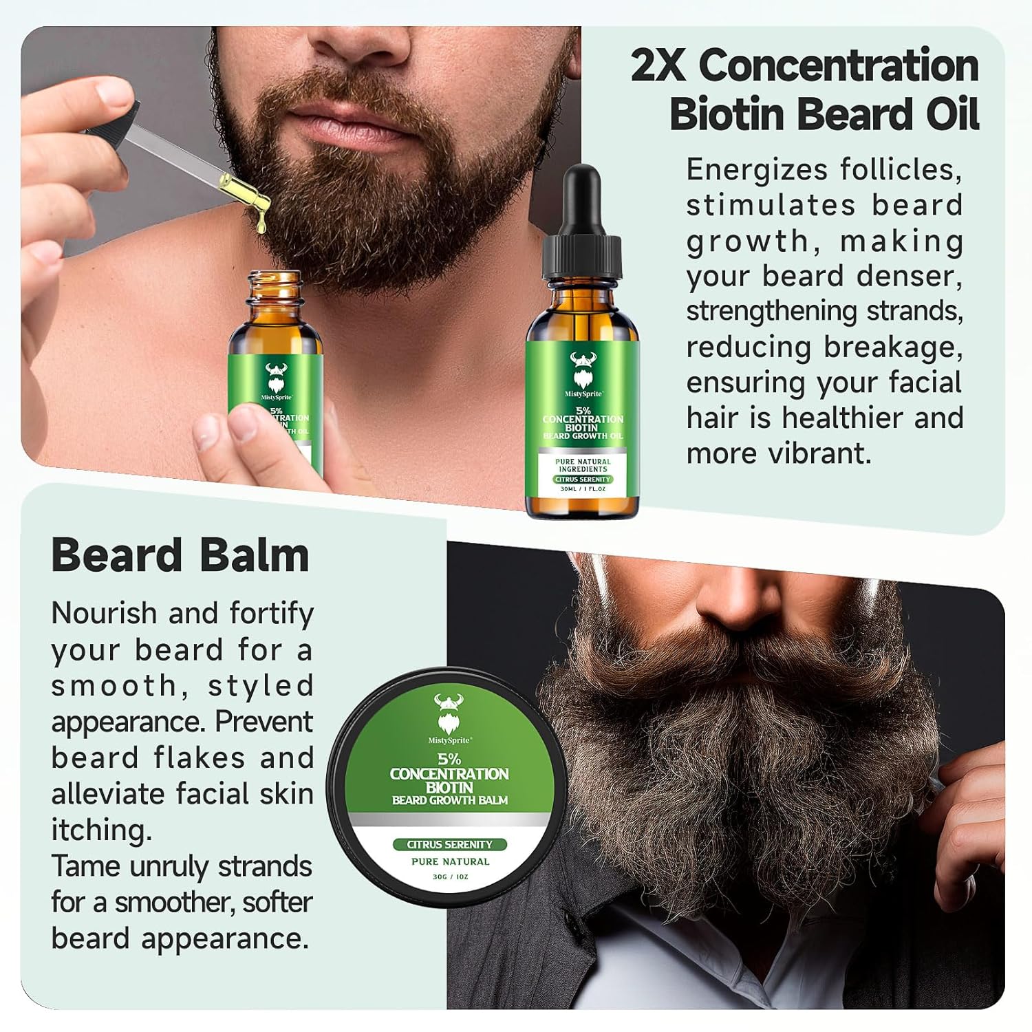 Beard Growth Oil & Beard Balm - Beard Growth Kit with 5% Concentration Biotin for Men, Natural Ingredients with Argan Oil, Jojoba Oil and Vitamin (Citrus Serenity) - Image 6